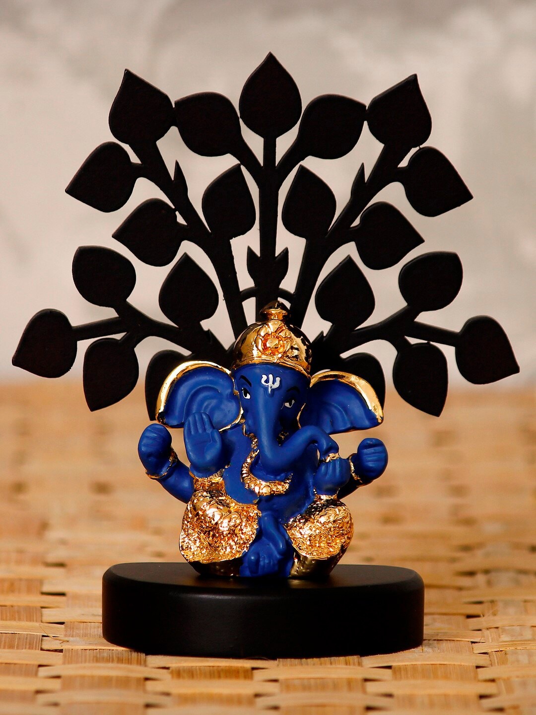 

eCraftIndia Gold-Plated Blue & Black Dhoti Ganesha With Wooden Tree Showpiece