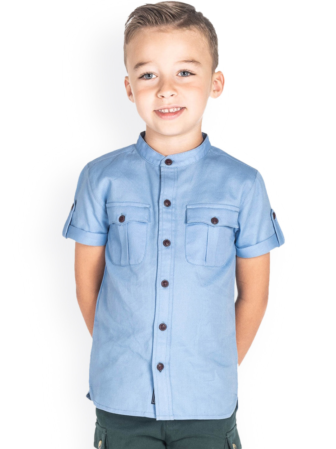 

Cherry Crumble Unisex Kids Blue Regular Fit Self Design Casual Shirt