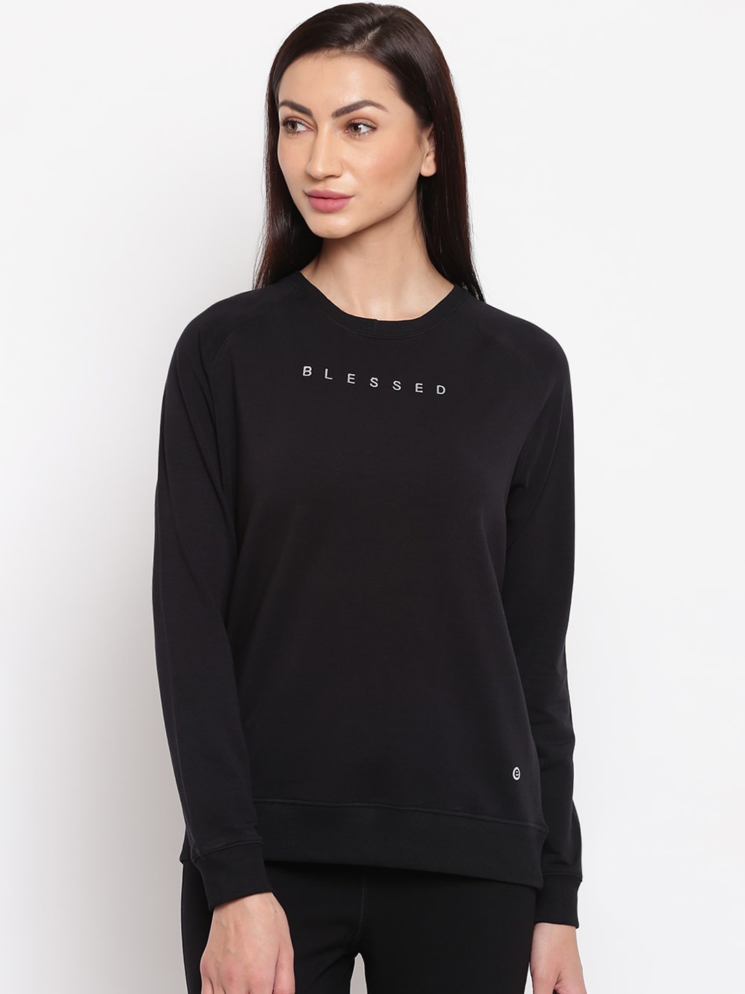 

Enamor Women Crew Neck Stretch Cotton Basic Sweatshirt, Black