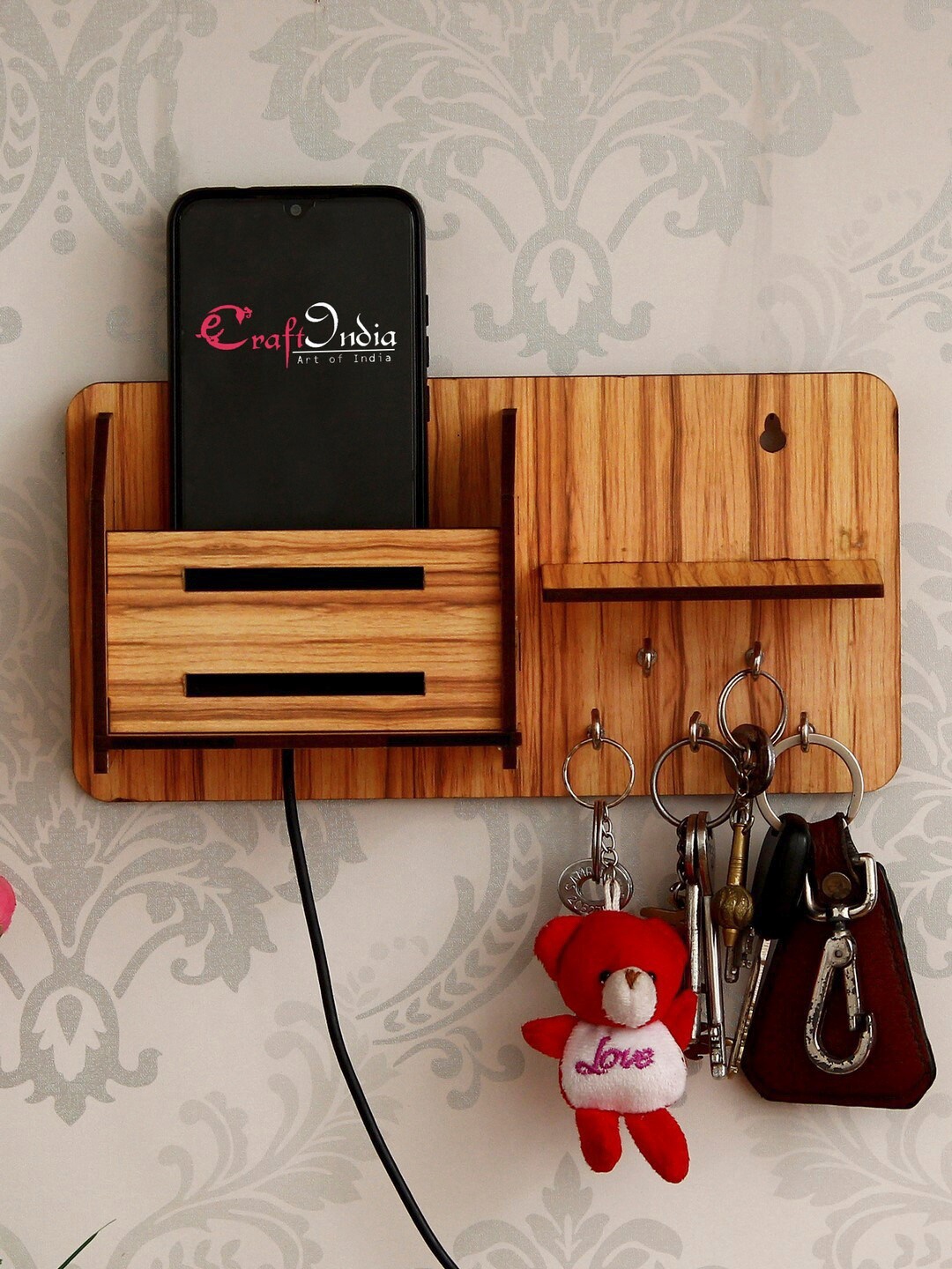 

eCraftIndia Unisex Brown Handcrafted Multiutility 5 Hooks Wooden Key Holder