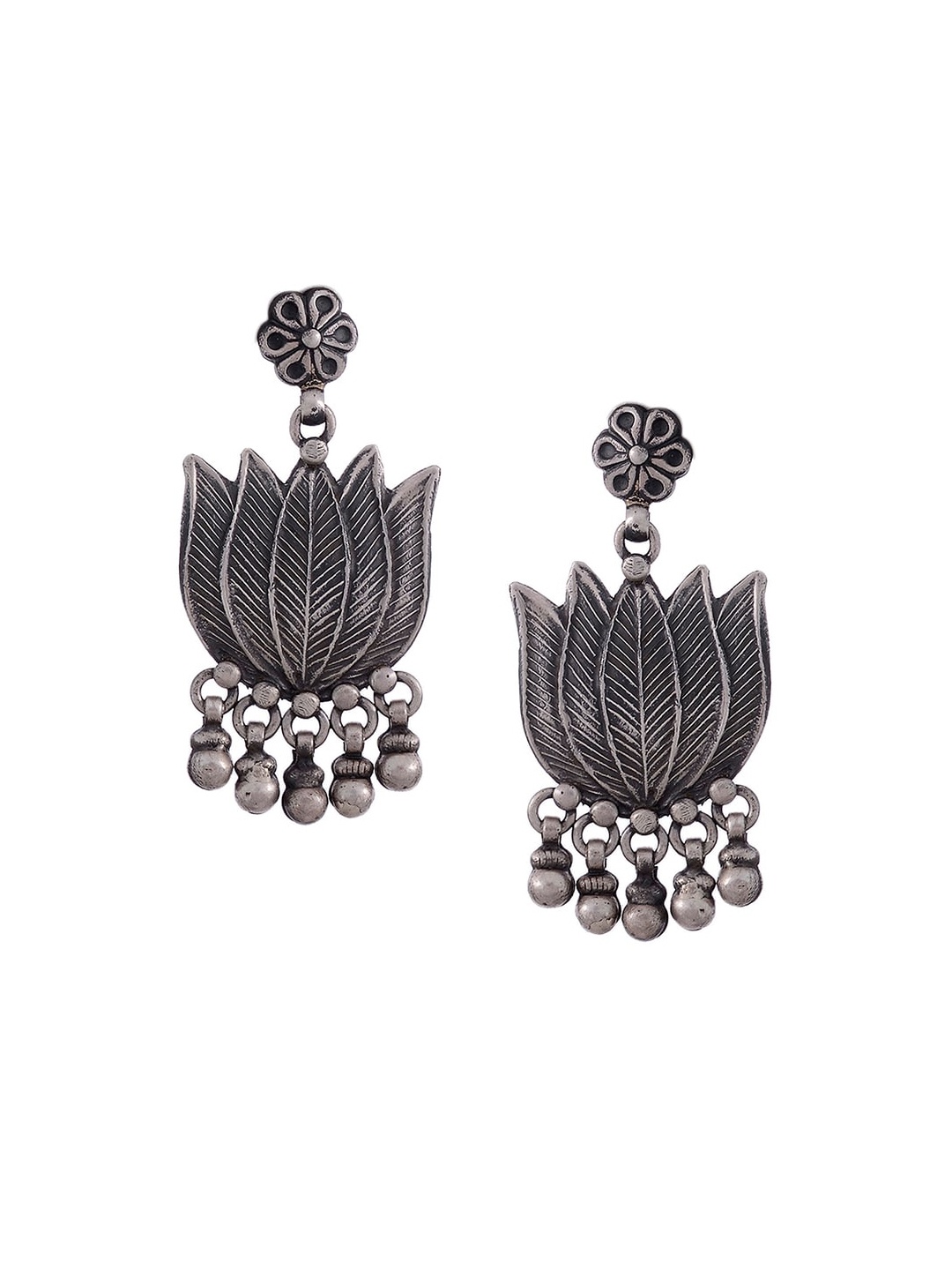 

Silvermerc Designs Silver-Toned Floral Chandbalis