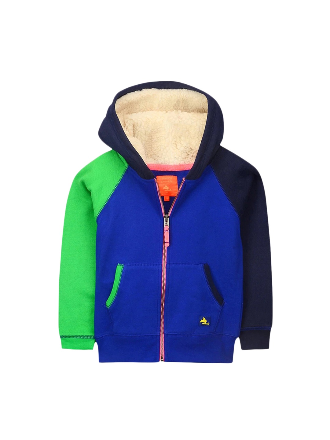 

Cherry Crumble Kids Blue & Green Colourblocked Hooded Sweatshirt