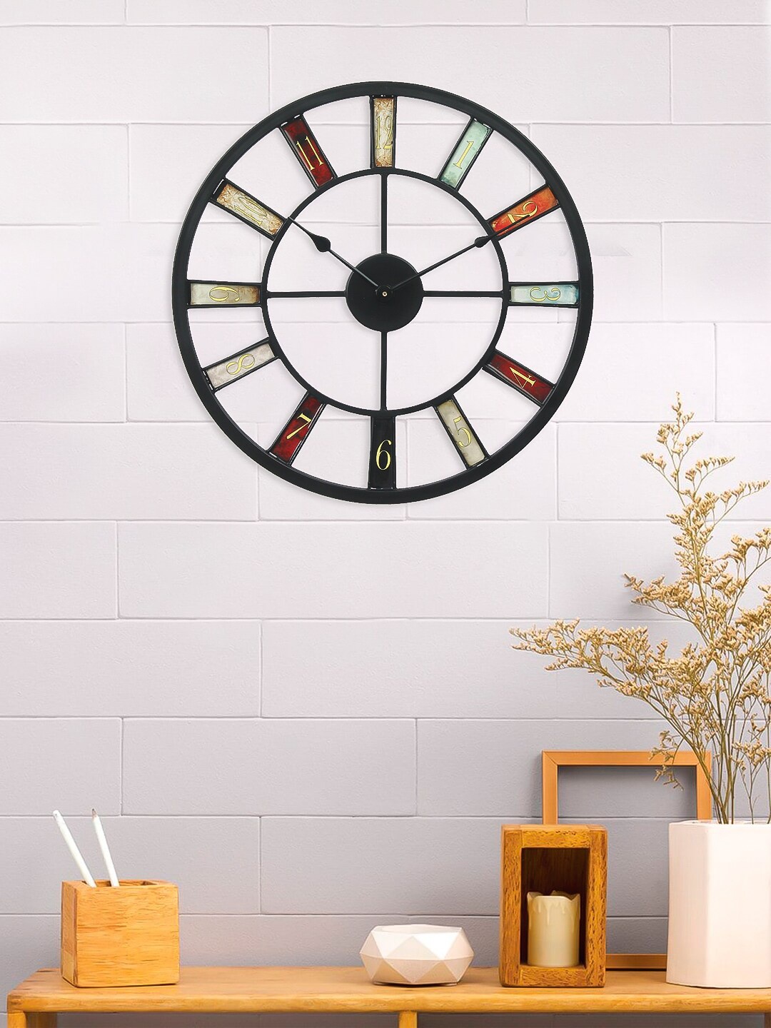 

eCraftIndia Black Handcrafted Round Solid 46 cm Analogue Wall Clock