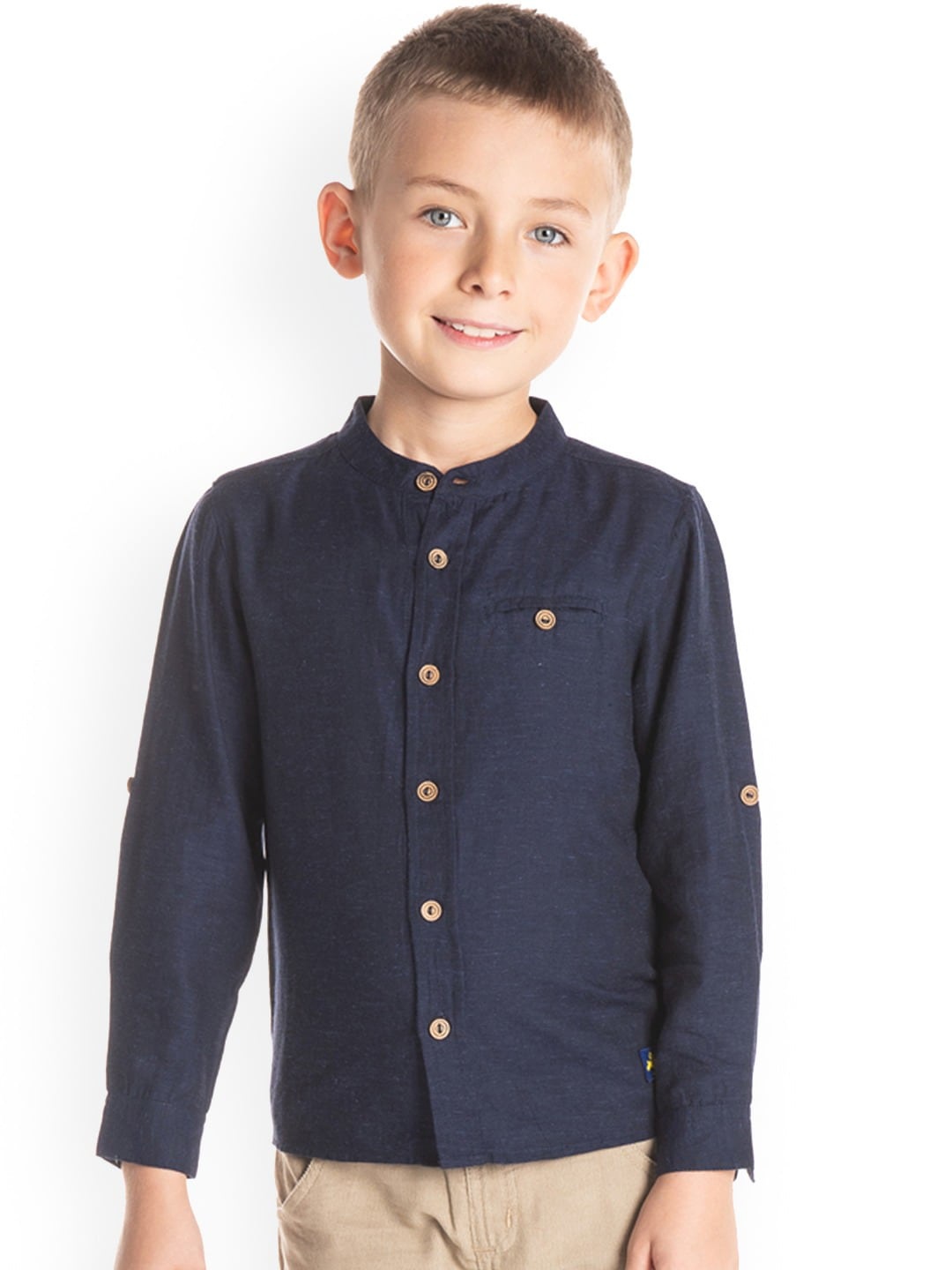 

Cherry Crumble Boys Navy Blue Regular Fit Solid Casual Shirt