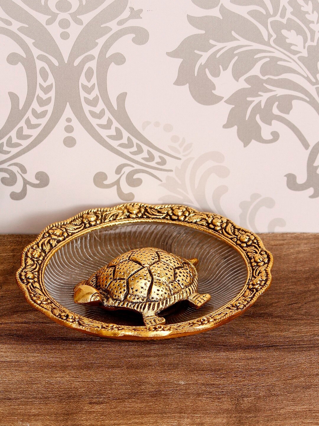 

eCraftIndia Gold-Toned Tortoise Feng Shui Metal & Crystal Handcrafted Showpiece