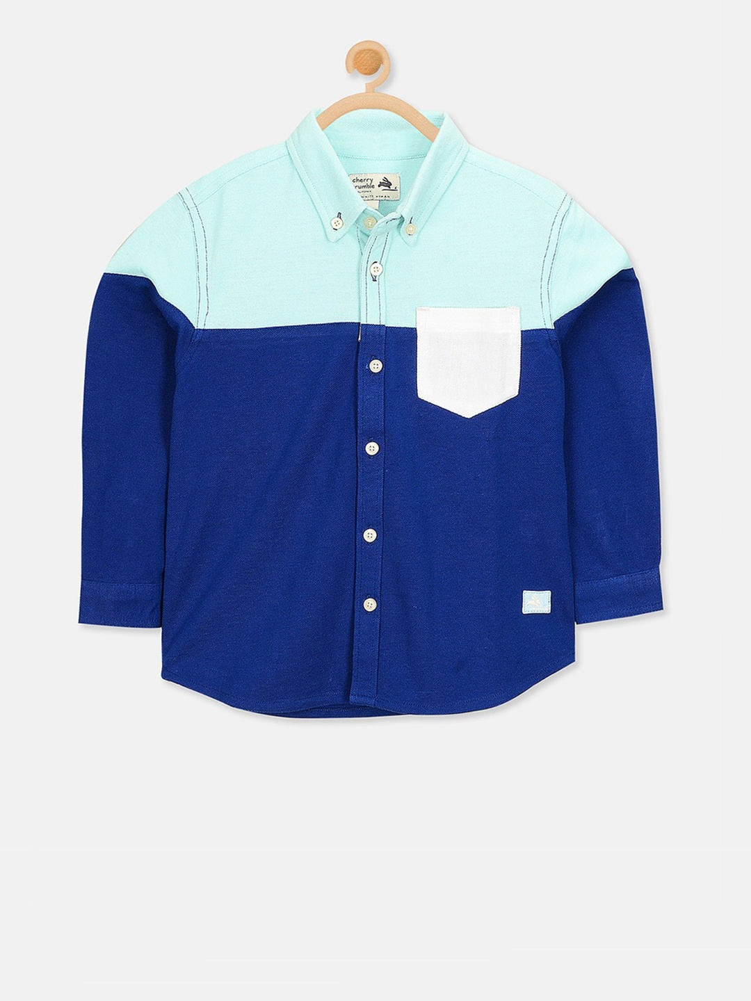 

Cherry Crumble Unisex Kids Blue Regular Fit Colourblocked Casual Shirt