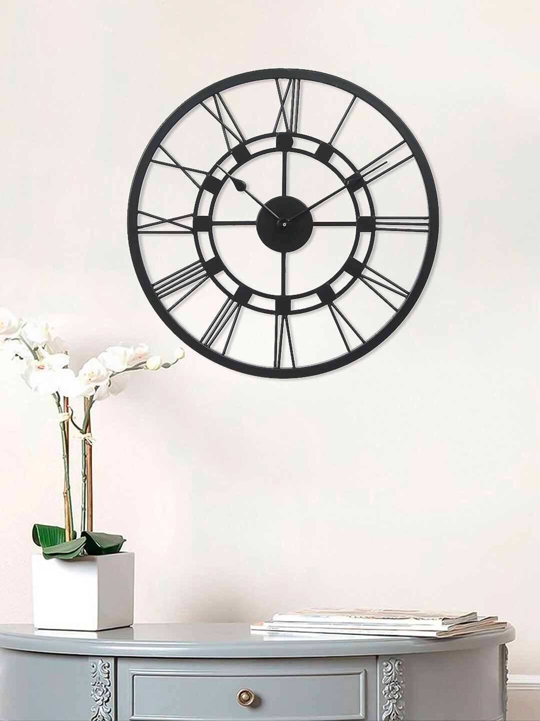 

eCraftIndia Black Handcrafted Round Solid 45 x45 cm Analogue Wall Clock