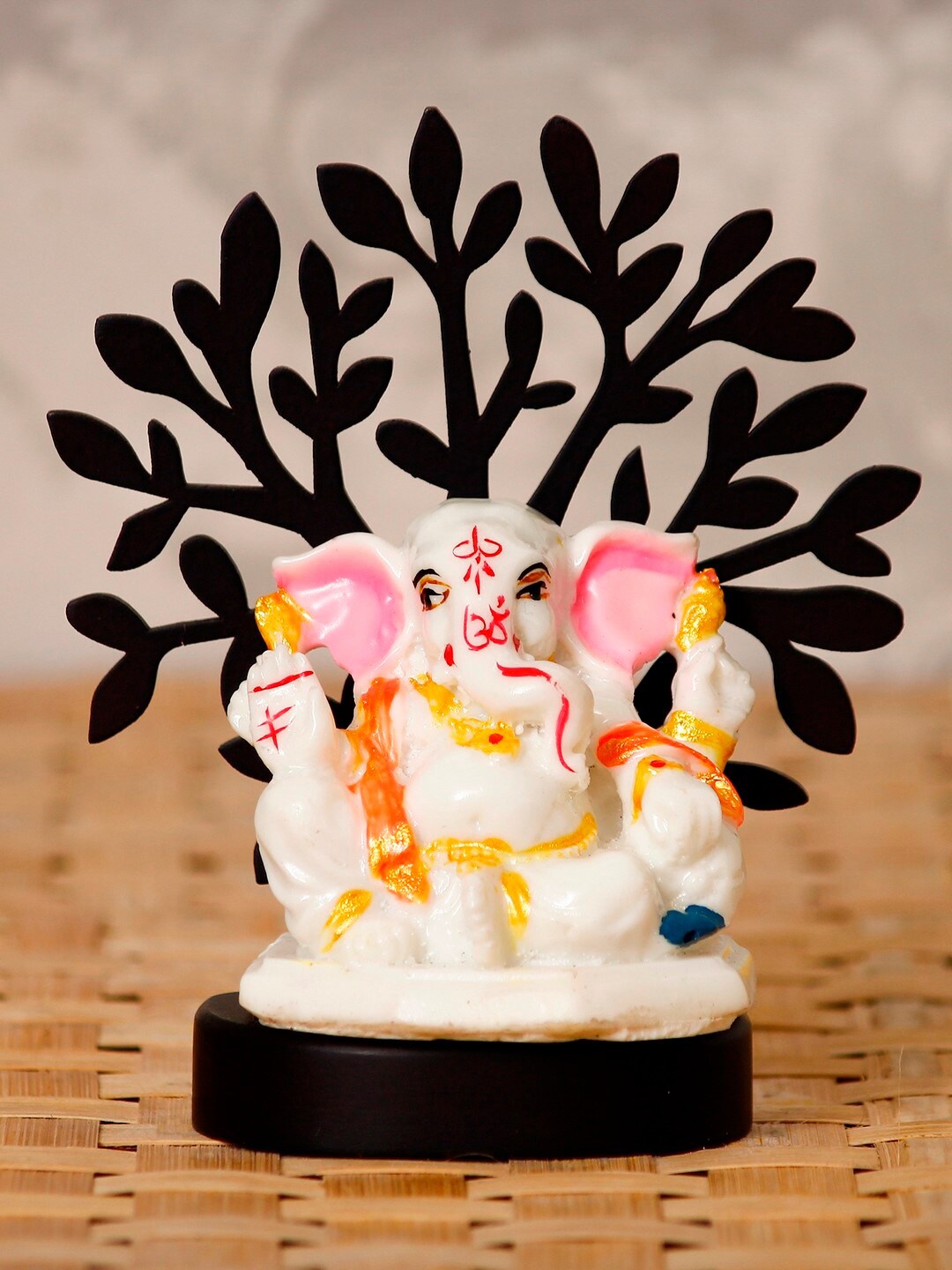 

eCraftIndia Black & White Decorative Lord Ganesha Idol With Wooden Tree Showpiece