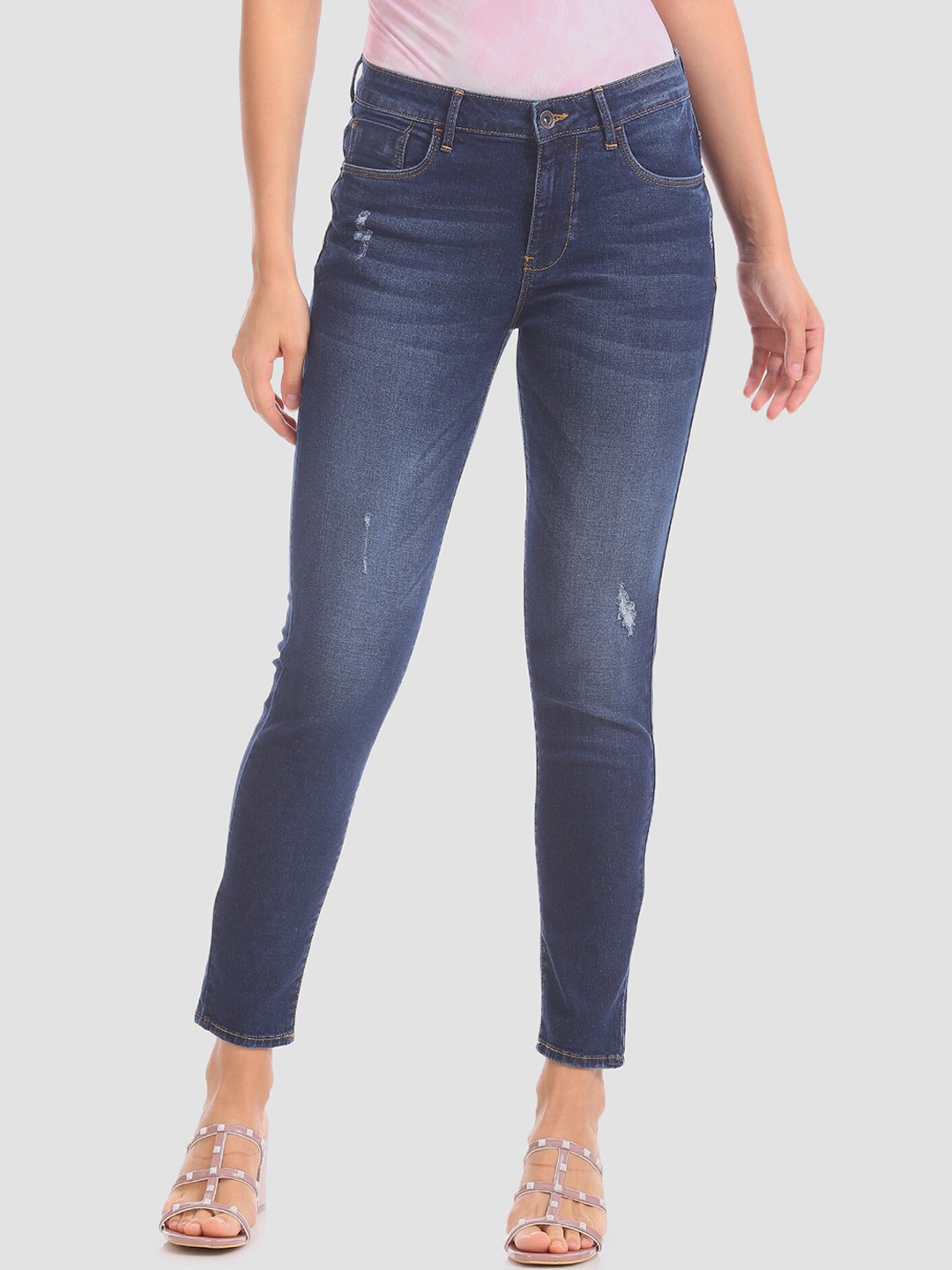 

Flying Machine Women Blue Slim Fit Mid-Rise Low Distress Stretchable Jeans