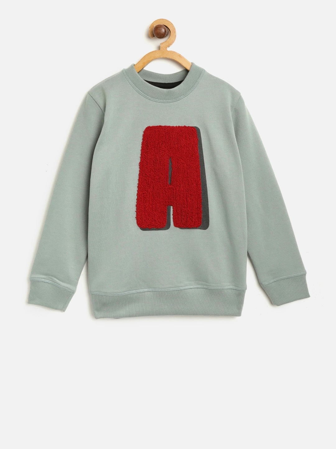 

Cherry Crumble Kids Typography Cotton Round Neck Embroidery Sweatshirt, Green