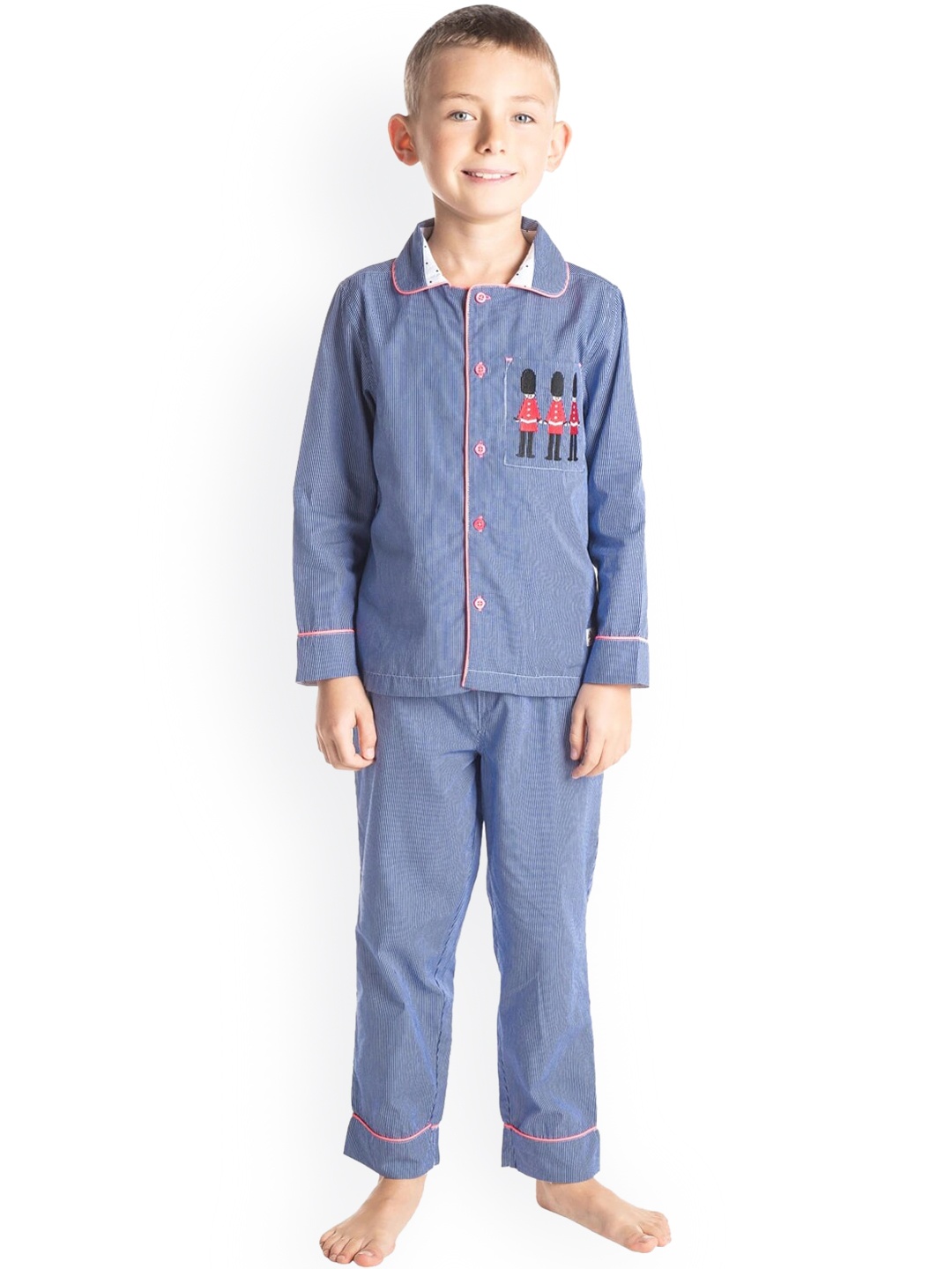 

Cherry Crumble Kids Blue Striped Night Suit