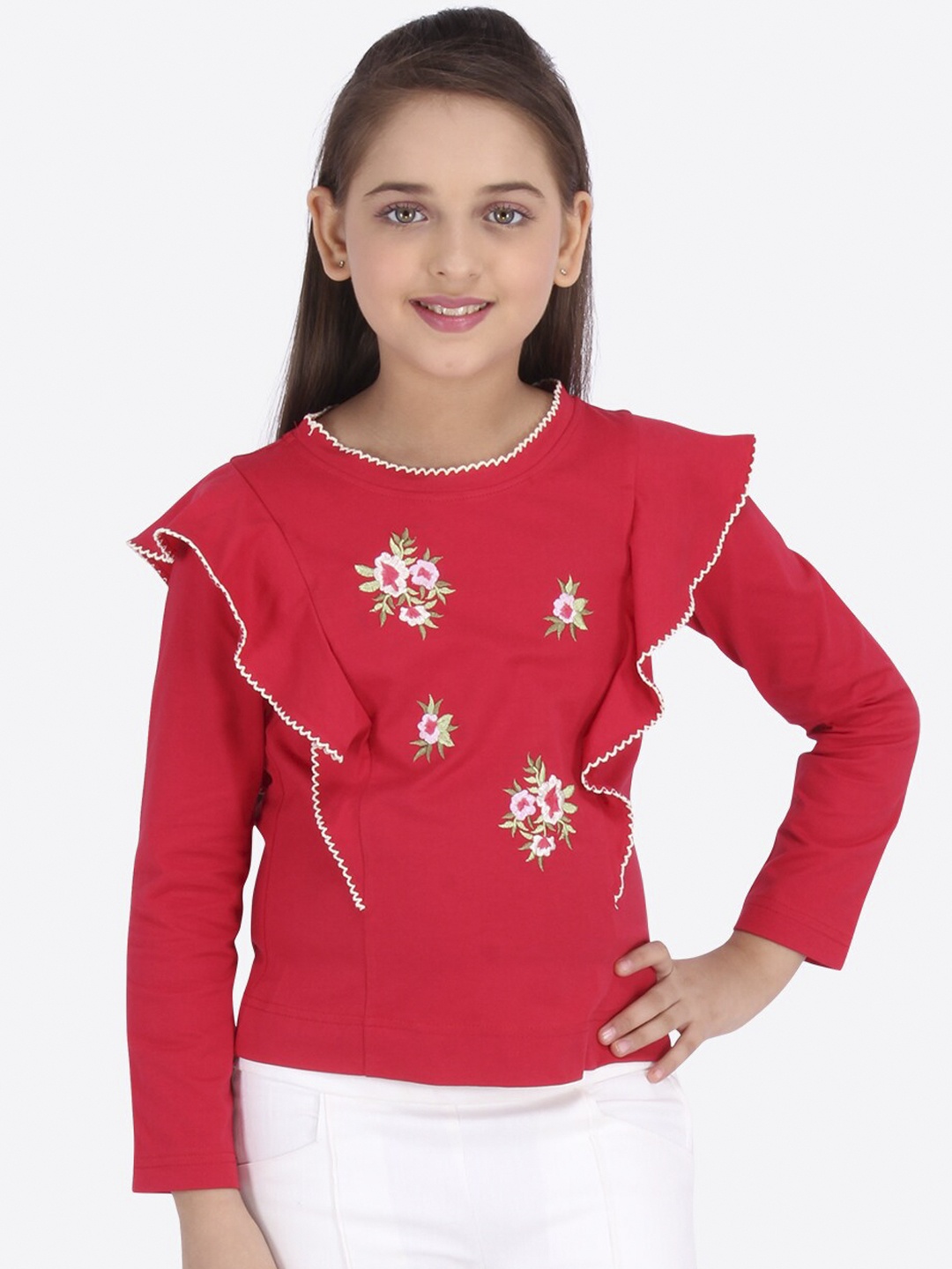 

CUTECUMBER Girls Red Floral Printed Top