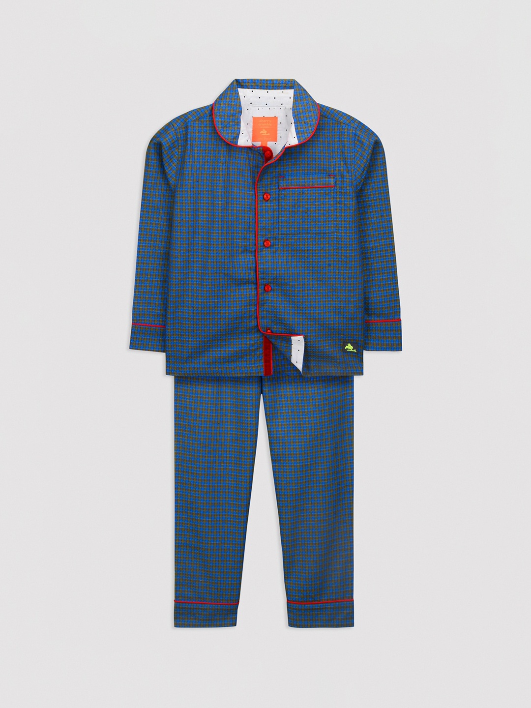

Cherry Crumble Kids Blue Checked Night suit