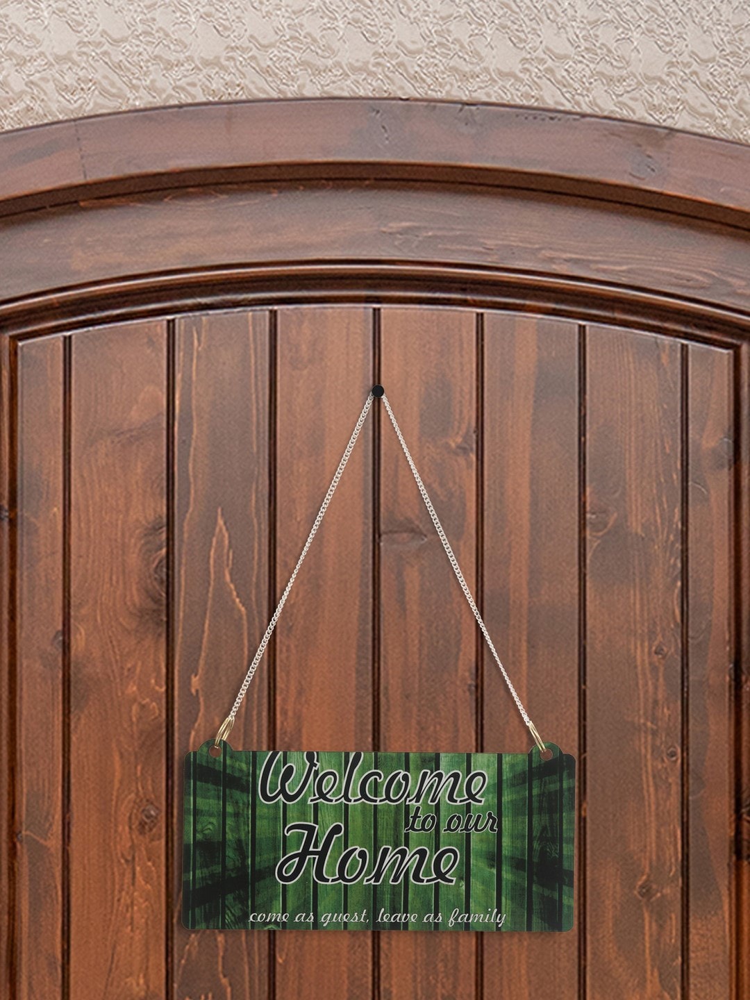 

eCraftIndia Green & Black Welcome To Our Home Wood Wall Hanging with Chain, Fluorescent green