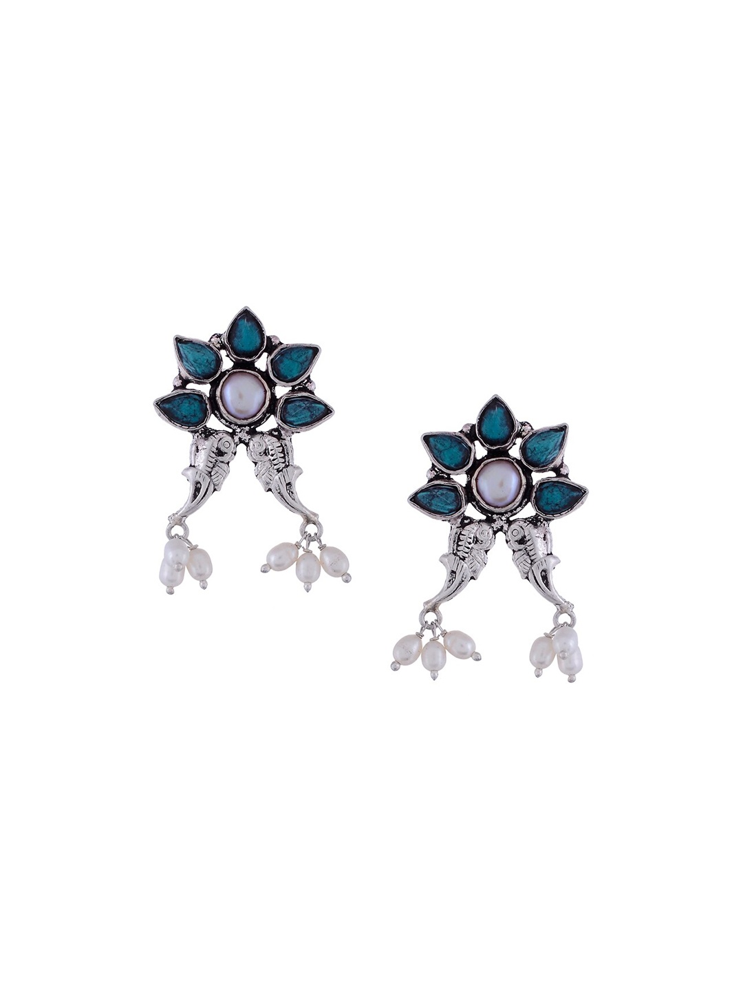 

Silvermerc Designs Silver-Plated & Green Classic Drop Earrings