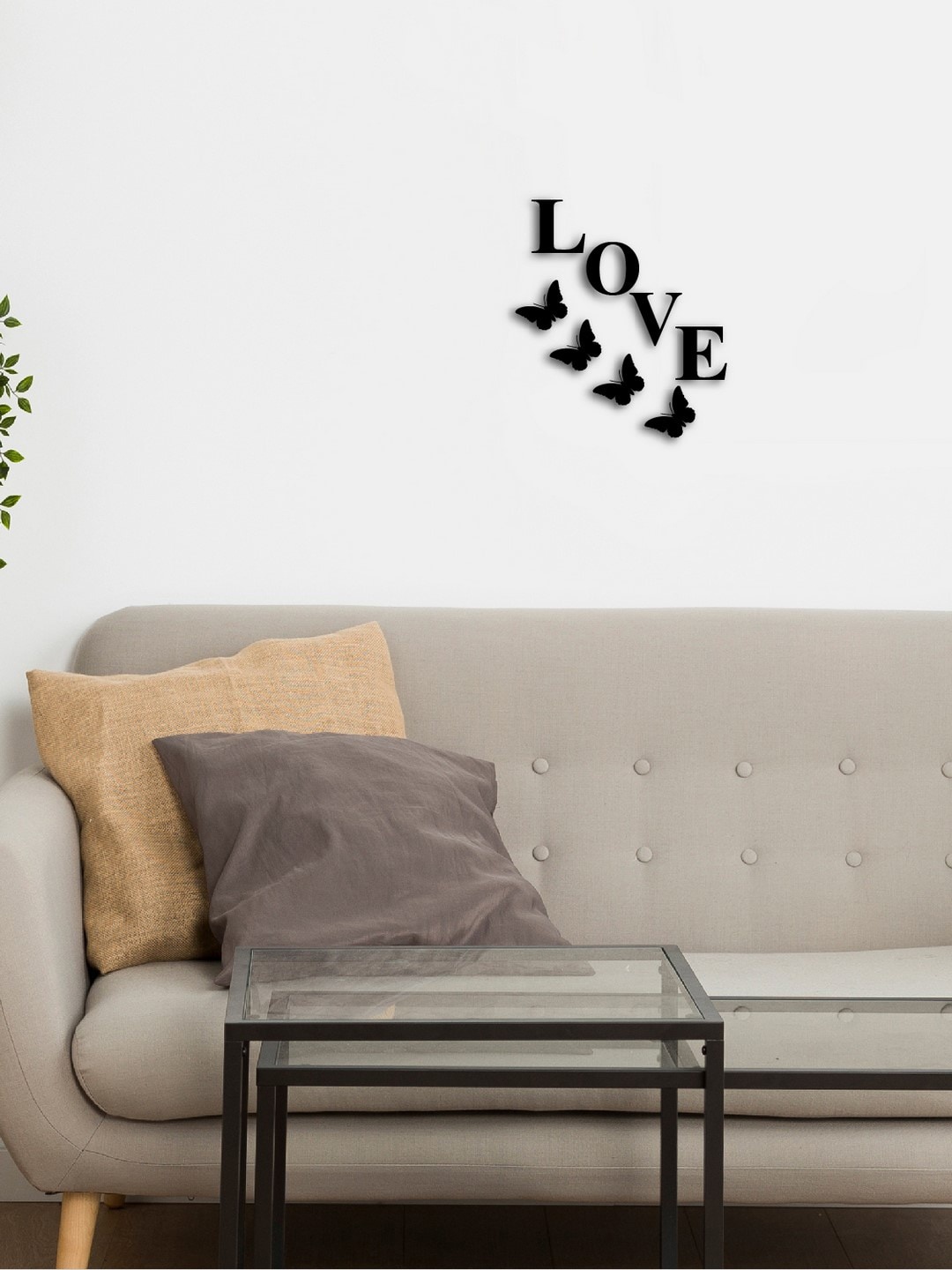 eCraftIndia Black Love With Butterfly Cutout Wooden Wall Decor for Valentine Gift