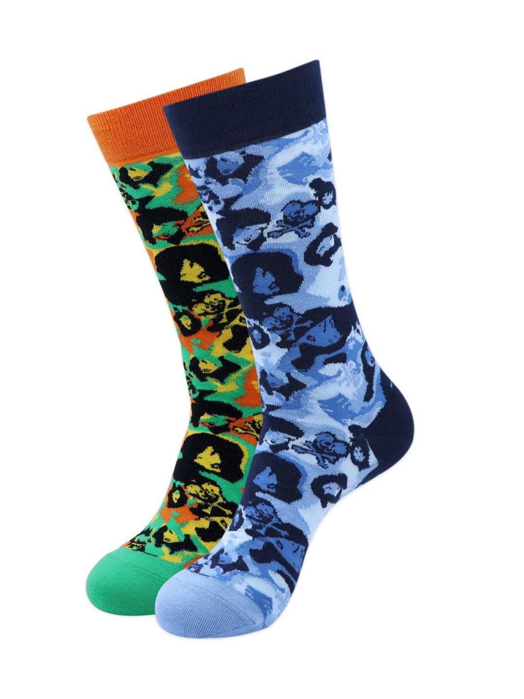

Balenzia Men Pack of 2 Patterned Double Skull Calf-Length Socks, Purple