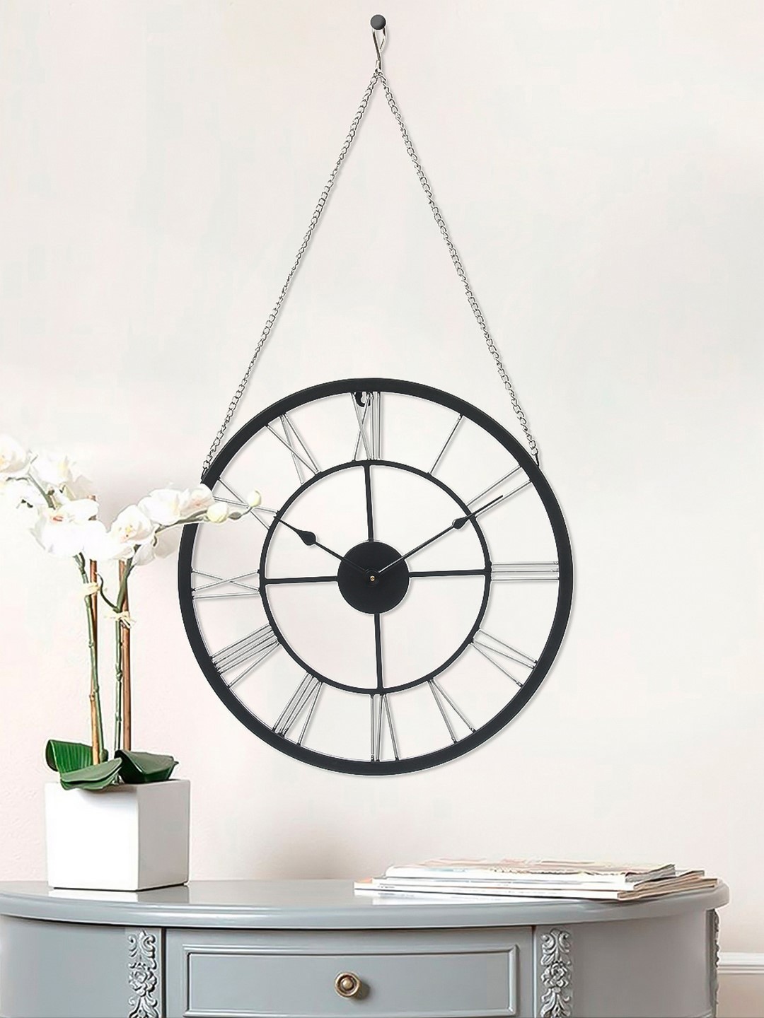 

eCraftIndia Black Handcrafted Round Solid Analogue Wall Clock
