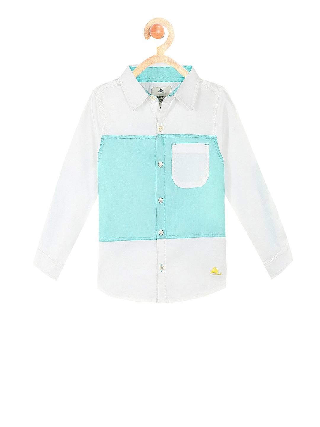 

Cherry Crumble Kids White & Blue Regular Fit Colourblocked Casual Shirt