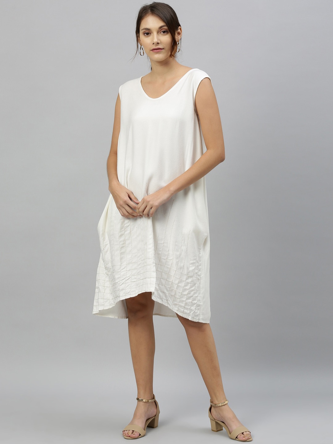 

RAREISM Women Off-White Solid A-Line Dress