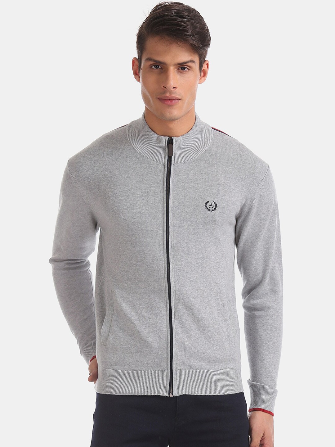 

Arrow Sport Men Grey Solid Front-Open Sweater