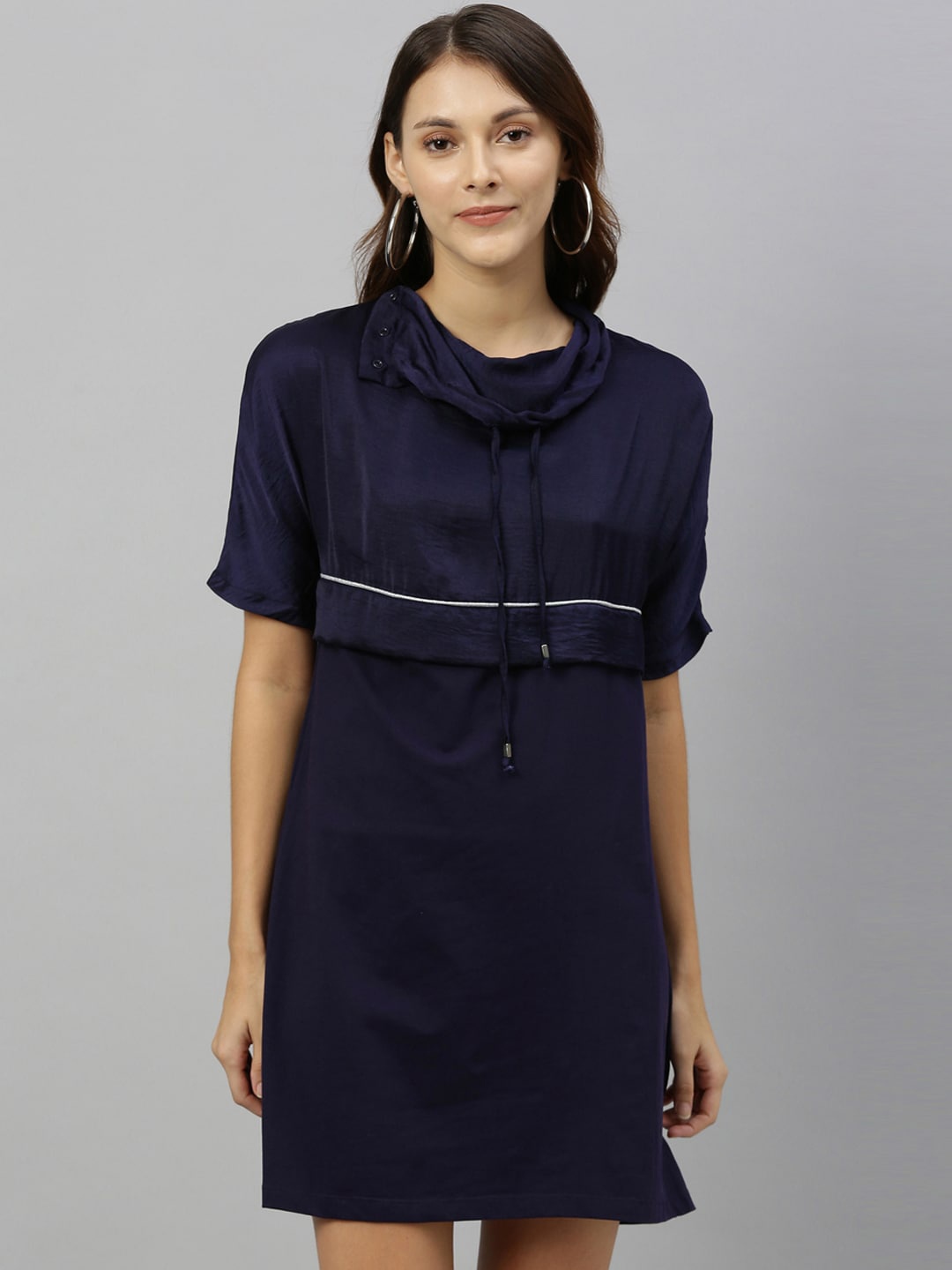 

RAREISM Women Navy Blue Solid T-shirt Dress