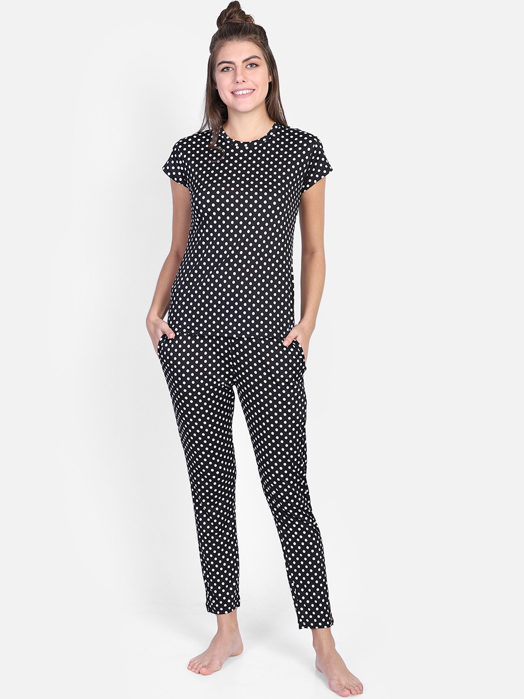 

PROTEENS Women Black & White Printed Night Suit