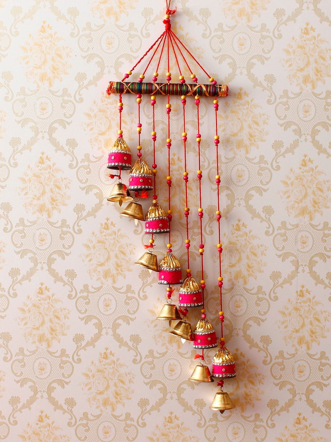 

eCraftIndia Multicolored Handcrafted Decorative Colorful Lining Hanging Bells, Multi