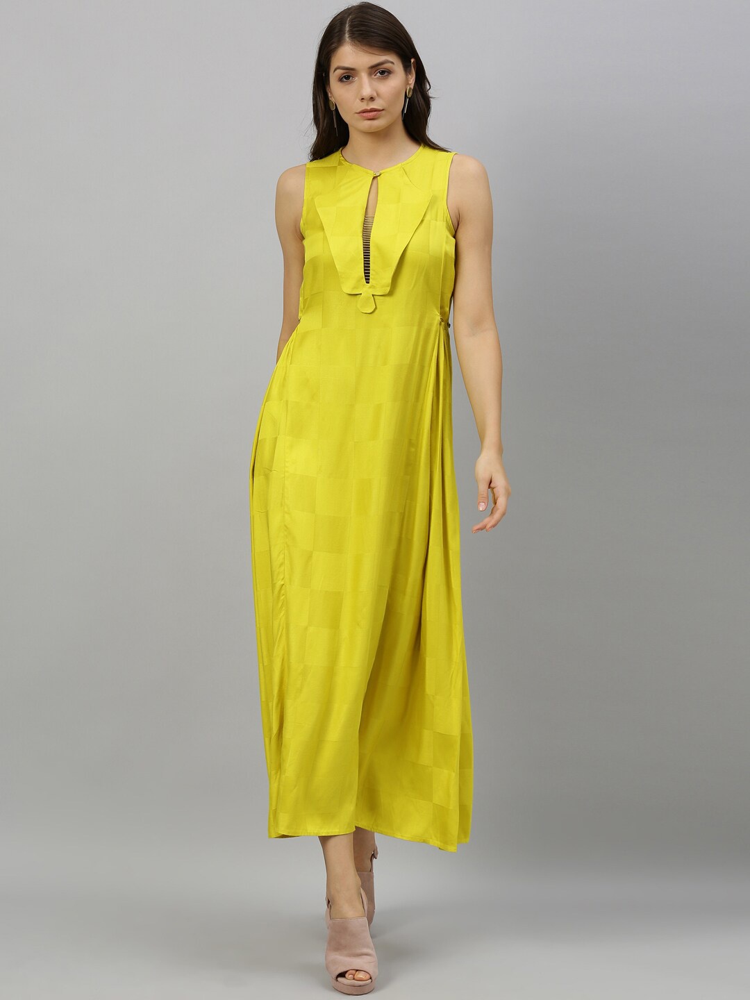 

RAREISM Women Lime Green Self Design Maxi Dress