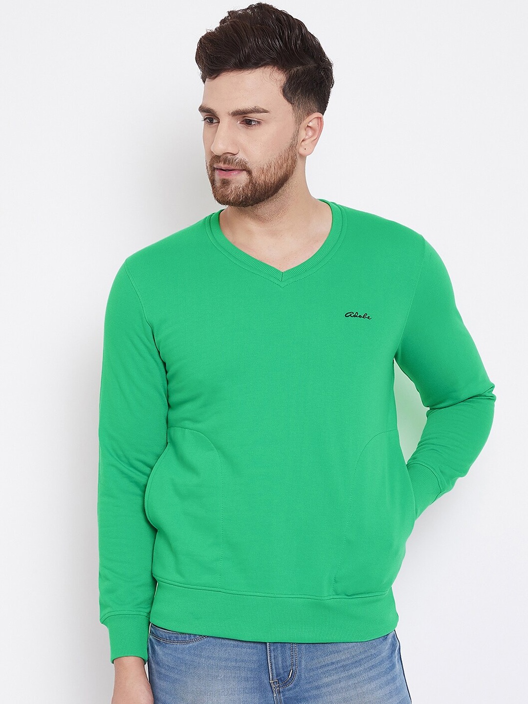 Adobe Men Green Solid Sweatshirt