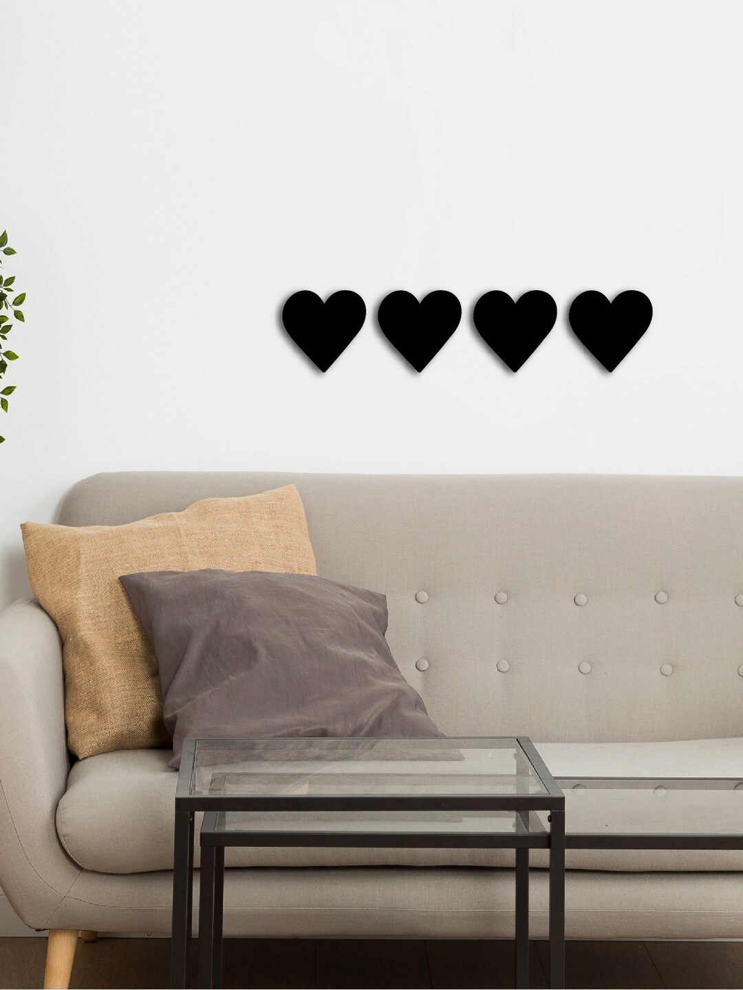 

eCraftIndia Black 4 Pieces Hearts Wooden Cutout Wall Decor Showpiece for Valentine Gift
