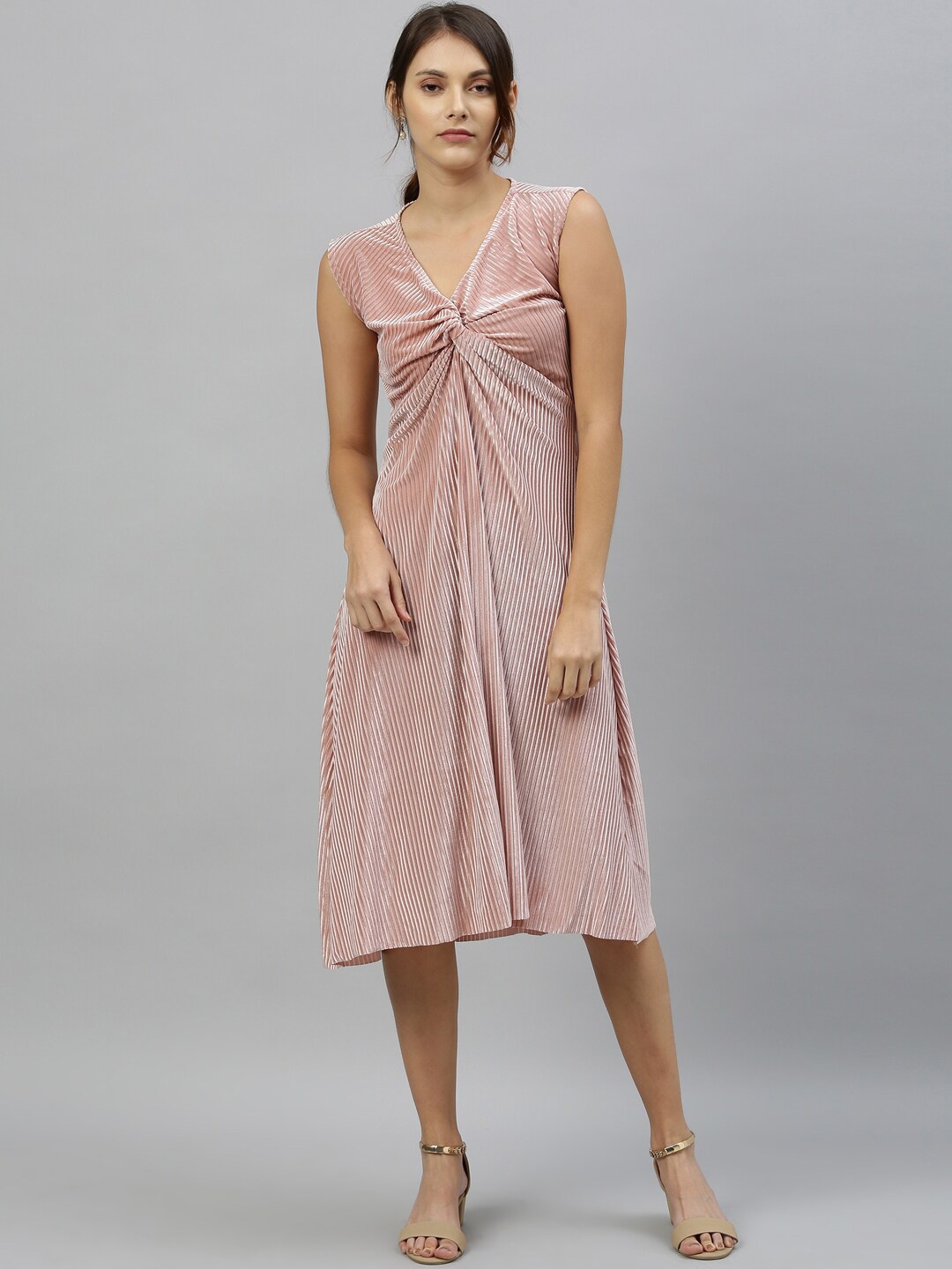 

RAREISM Women Pink Self Design Empire Dress