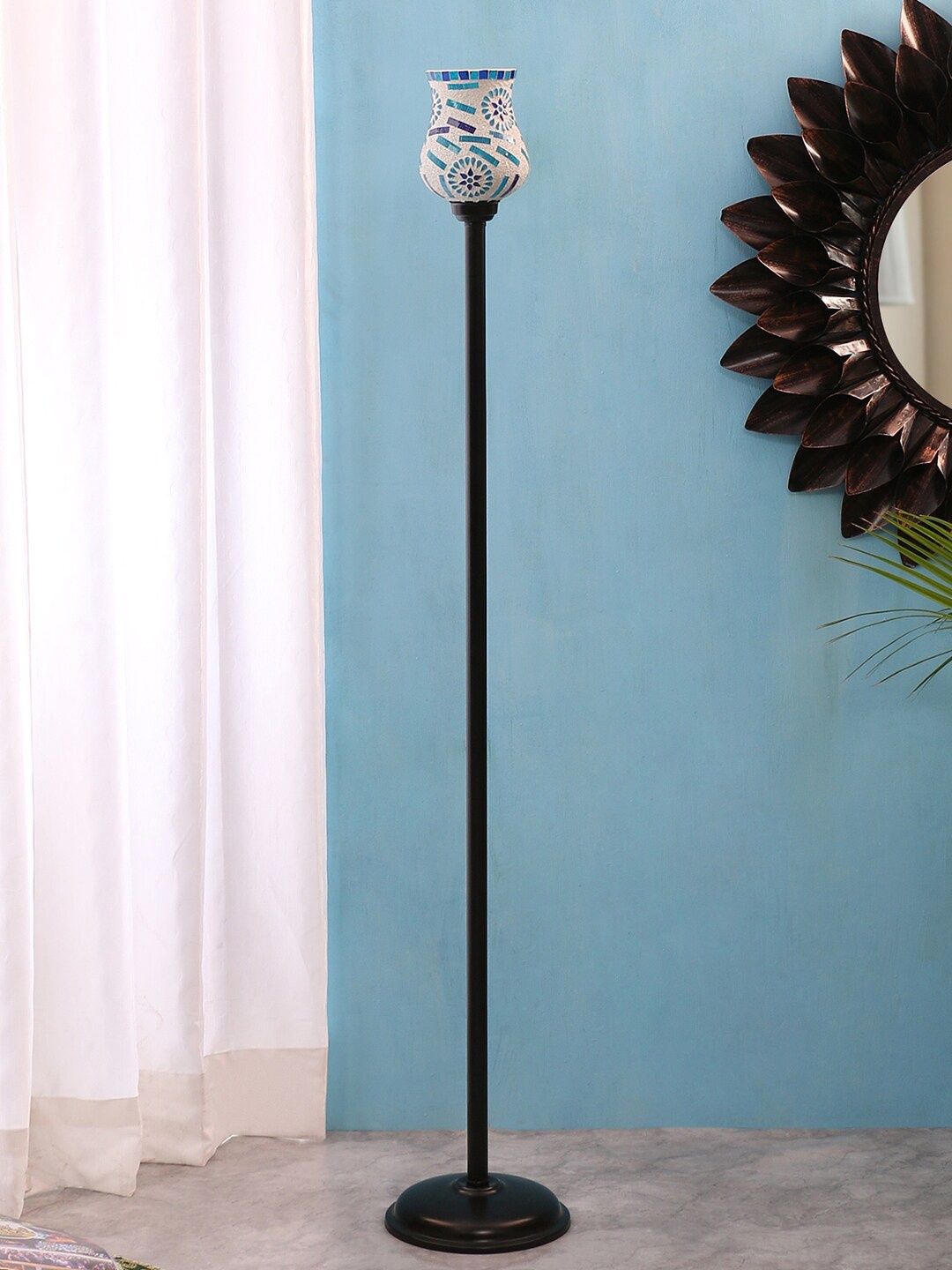 

Devansh White & Blue Self Design Mosaic Glass Torchiere