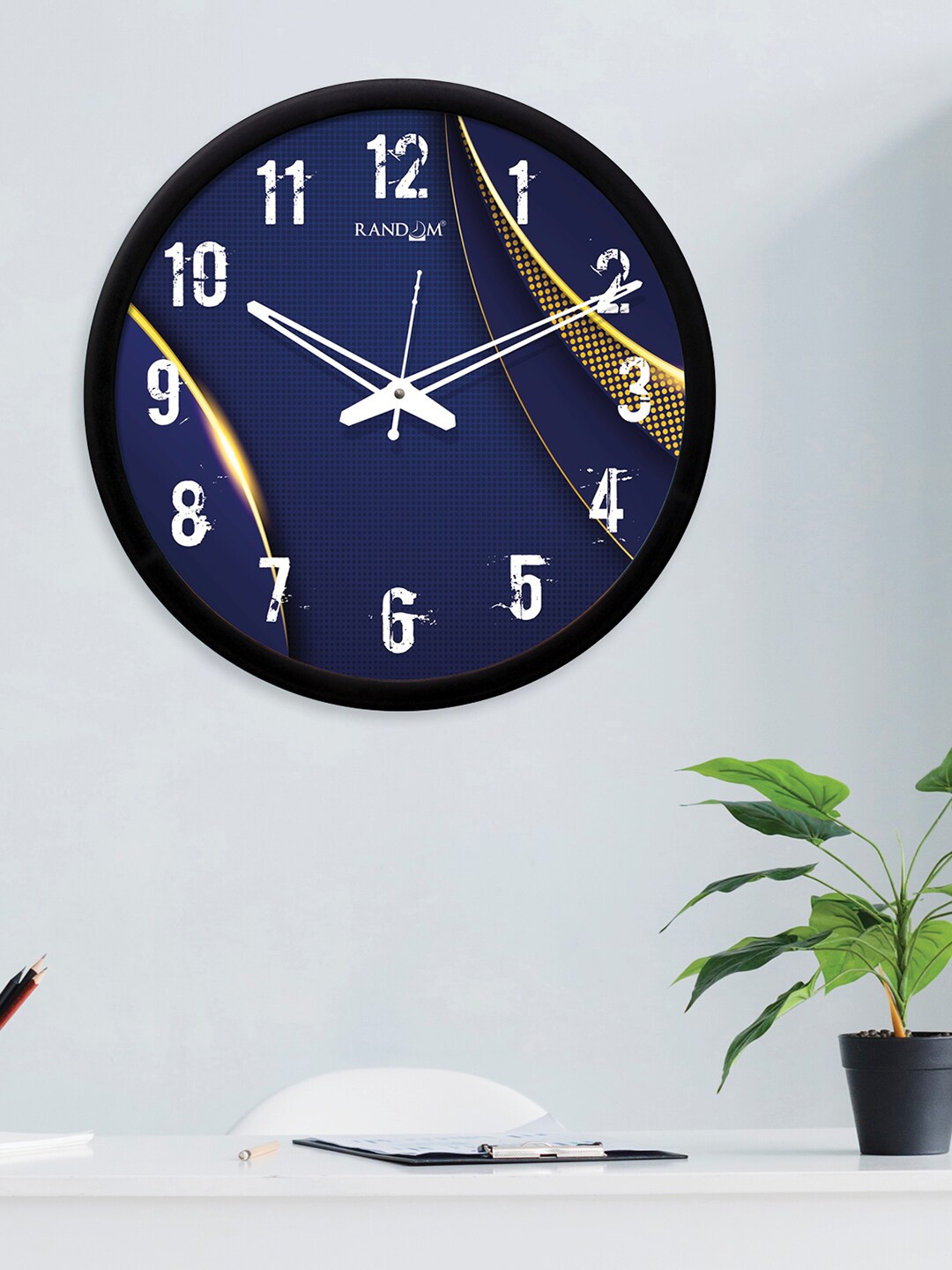

RANDOM Navy Blue & Yellow Round Printed Analogue Wall Clock