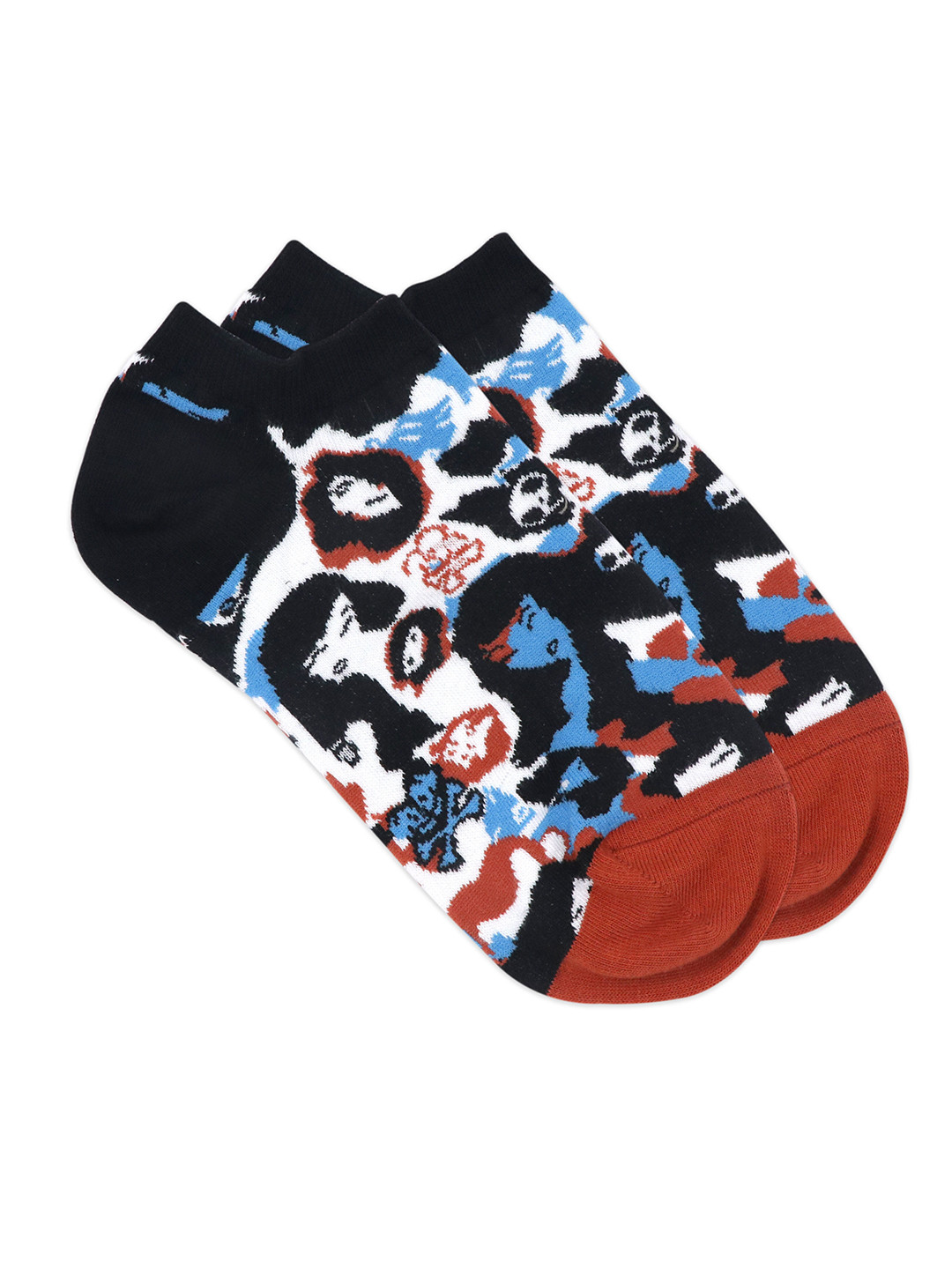 

Balenzia x Tokidoki Women Black & White Camo Patterned Double Skull Lowcut Socks