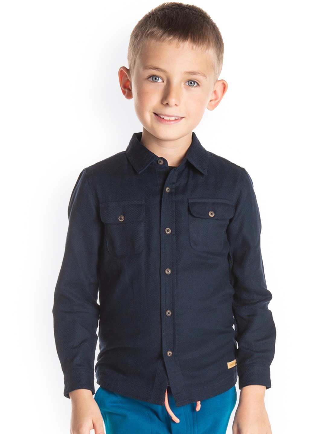 

Cherry Crumble Unisex Kids Blue Regular Fit Solid Casual Shirt
