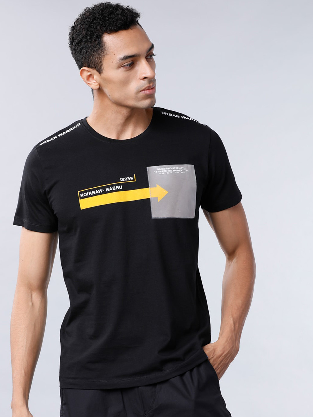

LOCOMOTIVE Men Black Printed Round Neck T-shirt