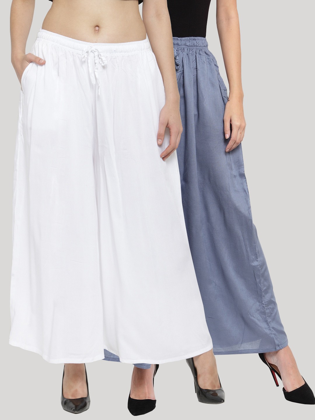 

Clora Creation Women White & Grey Pack of 2 Solid Wide Leg Palazzos