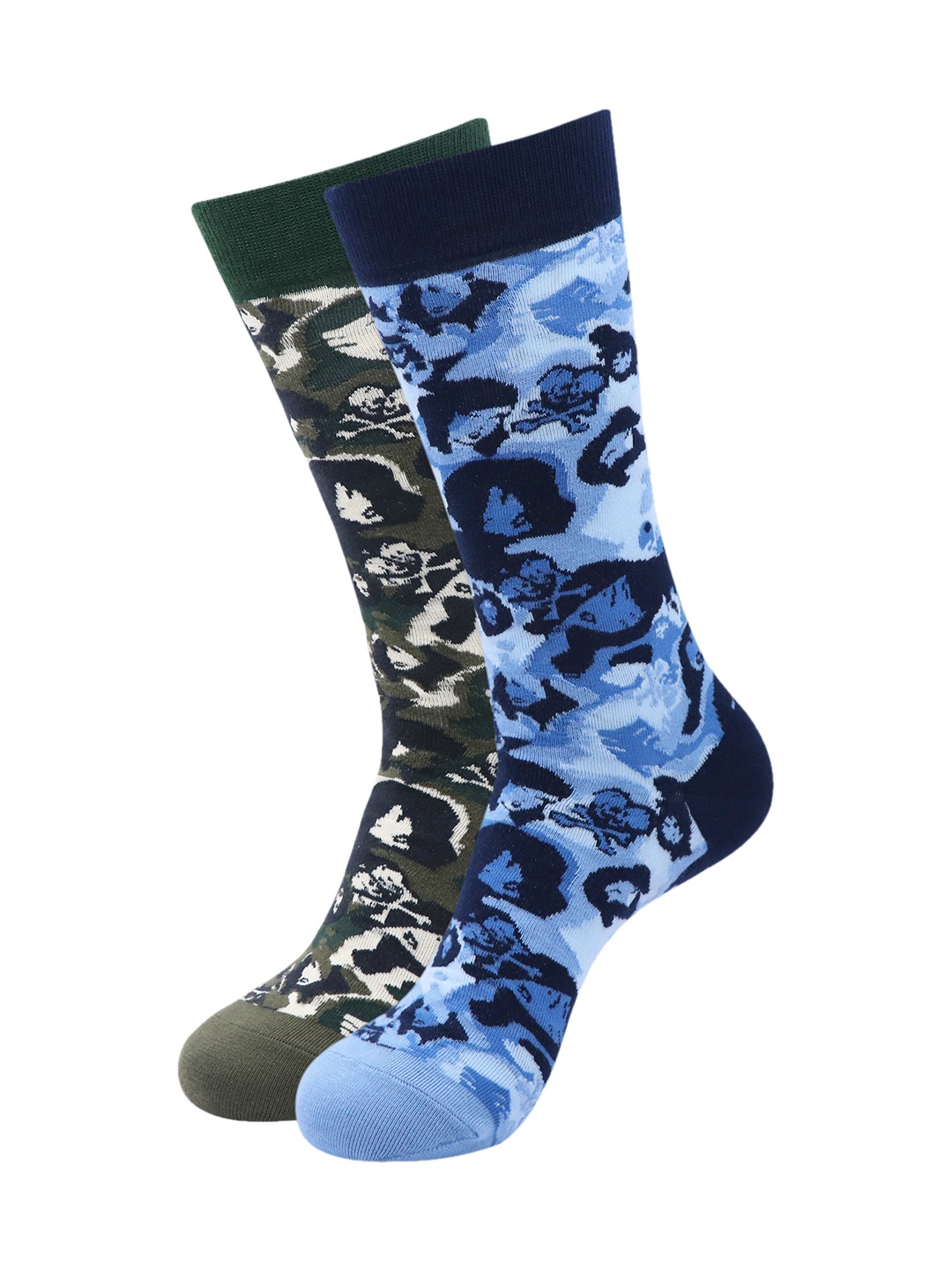 

Balenzia Men Pack Of 2 Black & Blue Tokidoki Camo Patterned Calf-Length Socks