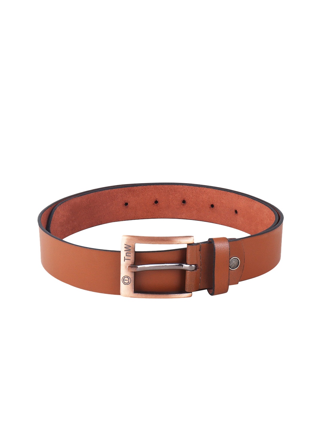 TnW Men Tan Brown Solid Leather Belt