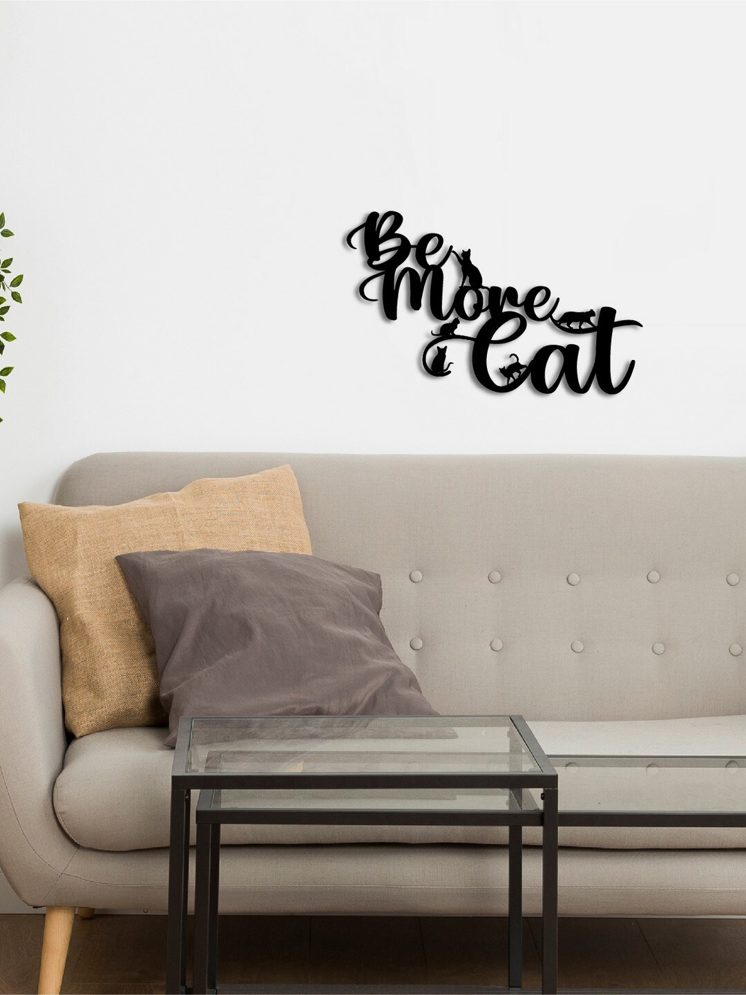 

eCraftIndia Black Solid Be More Cat Engineered Wood Ready To Hang Cutout Wall Art