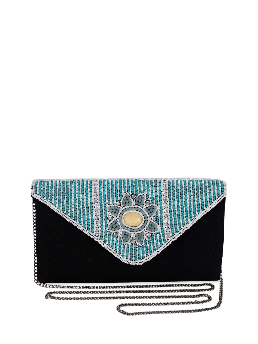 

REZZY Blue & Black Embellished Envelope Clutch