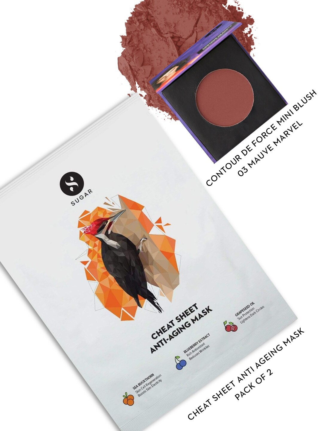 

SUGAR Set of 2 Cheat Sheet Anti Ageing Mask & Mini Blush - 03 Mauve Marvel, Multi