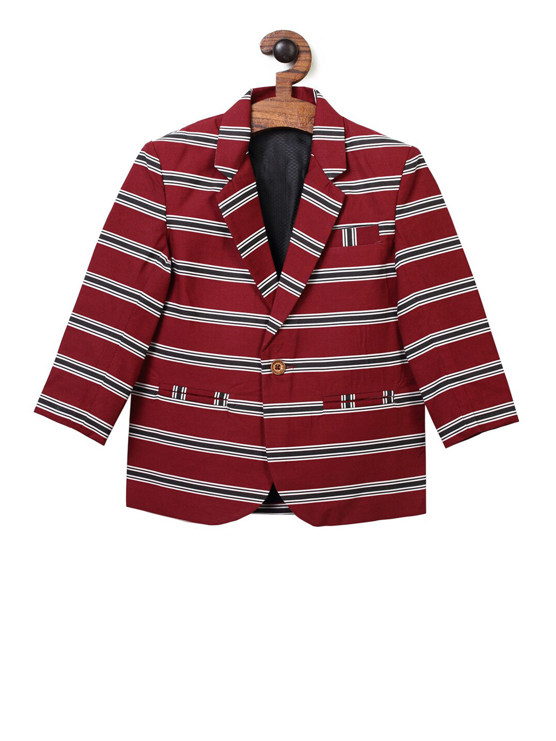 

RIKIDOOS Boys Maroon & Black Striped Single-Breasted Comfort Fit Blazer