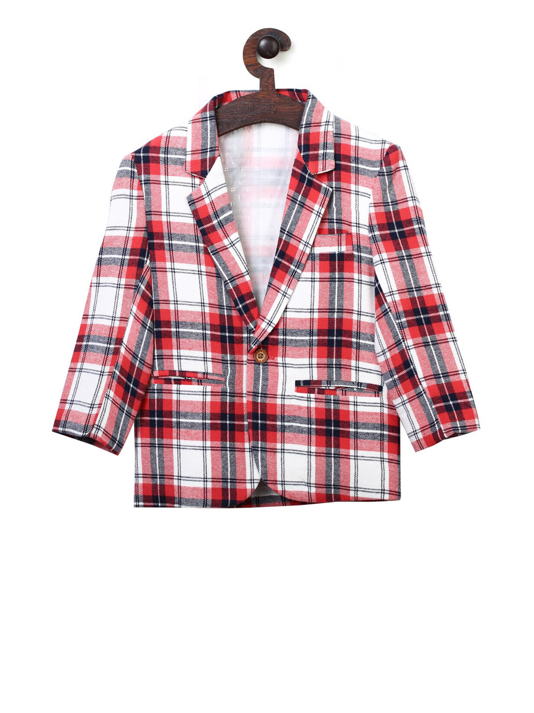 

RIKIDOOS Boys Red & White Checked Comfort Fit Single Breasted Blazer