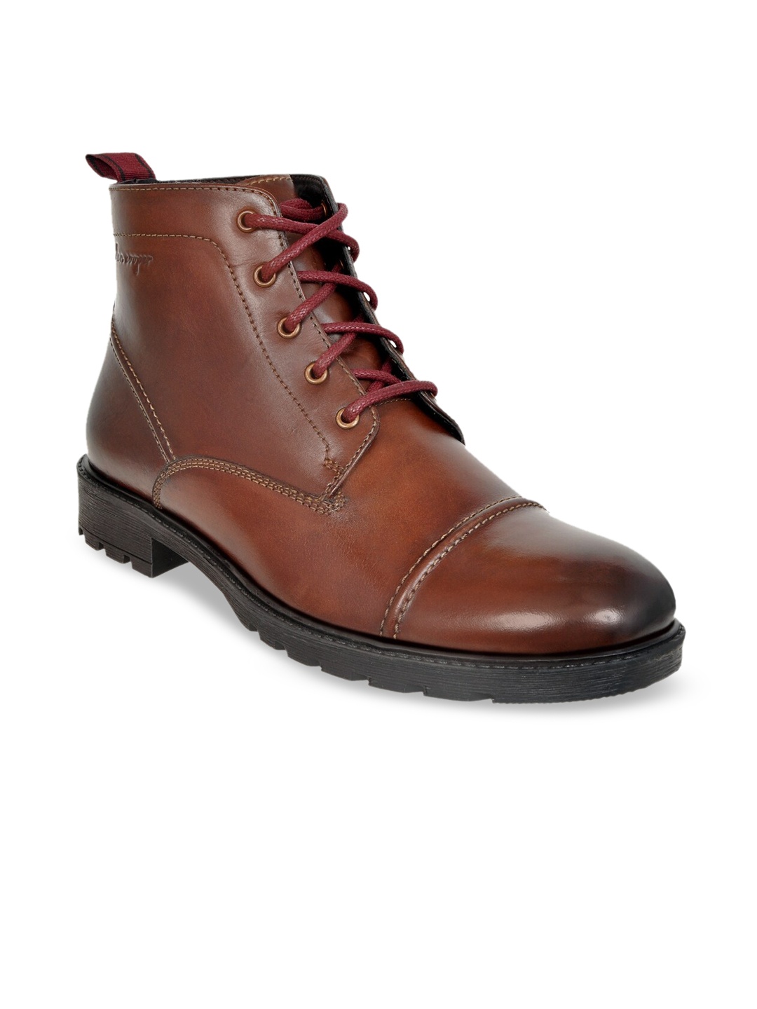 

Allen Cooper Men Brown Solid Genuine Leather High-Top Flat Boots