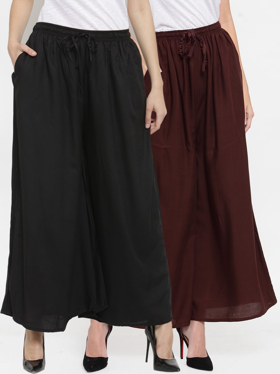 

Clora Creation Women Pack Of 2 Black & Brown Solid Wide Leg Palazzos