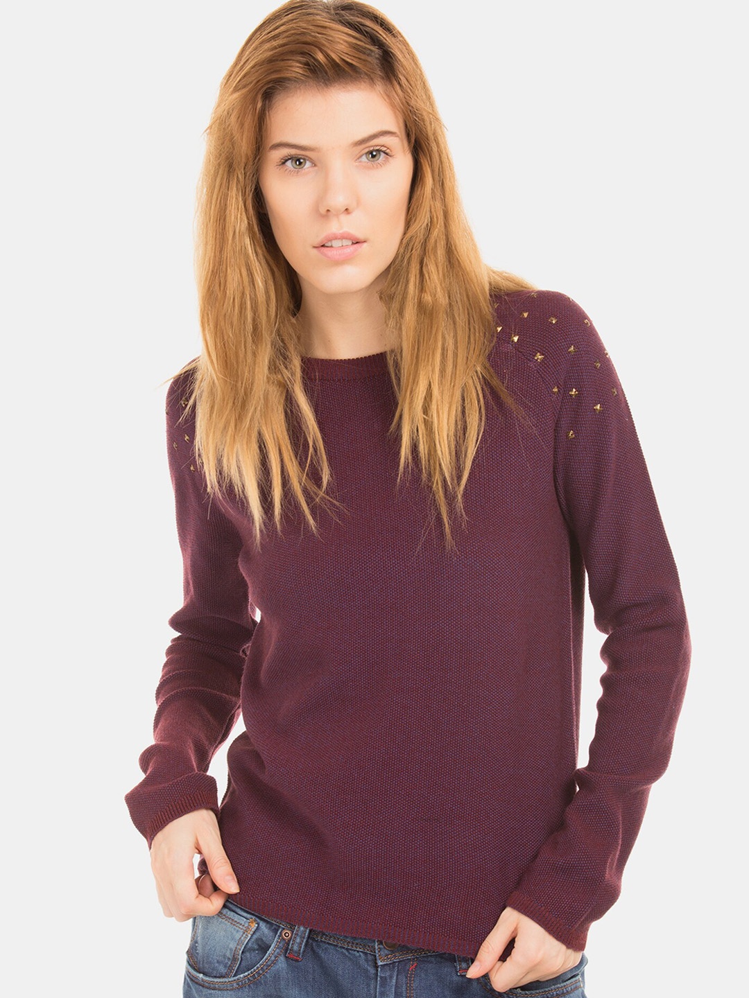 

Ed Hardy Women Burgundy Solid Pullover Sweater