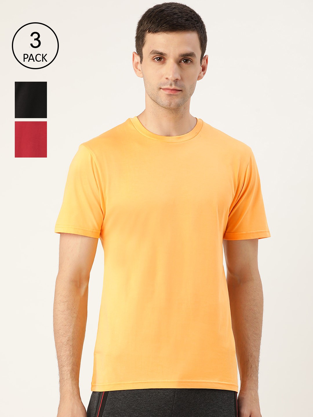 

XYXX Men Pack of 3 Supima Cotton Round Neck Lounge T-Shirts, Orange