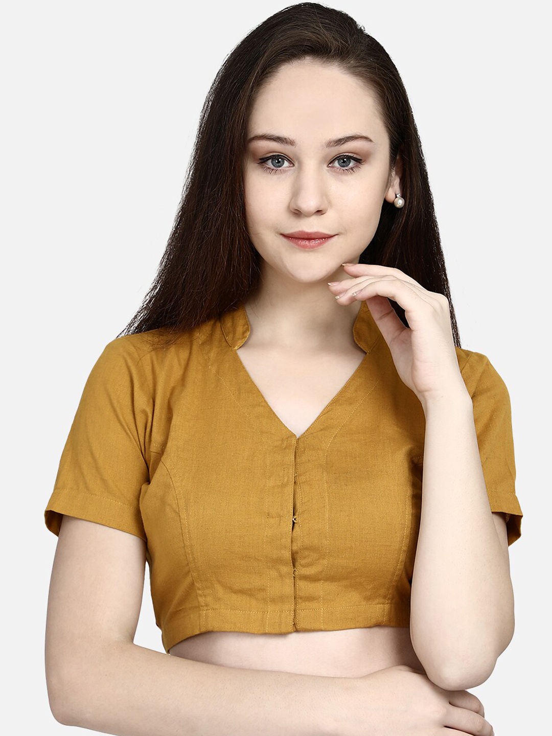 Molcha Women Yellow Solid Embroidered Saree Blouse